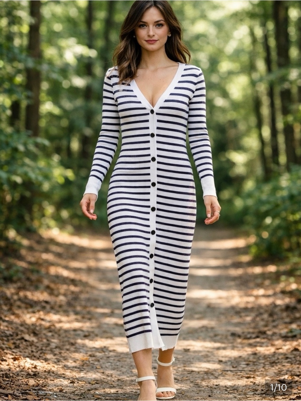 LOFT Maxi Sweater Dress Size Small Cream Blue Stripe Preppy Bodycon Fall Stretch